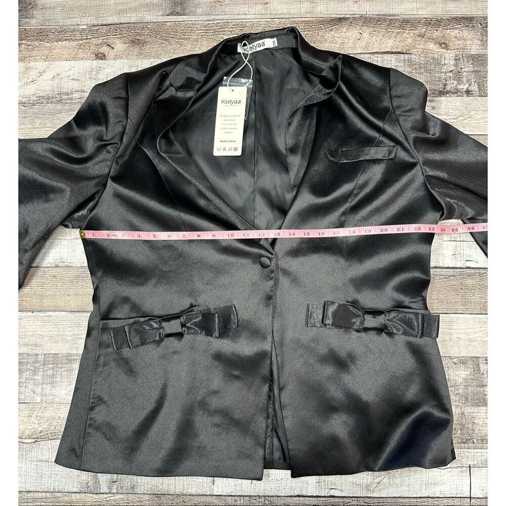 NWT Women Satin Suit Blazer Jacket Black Double Side Bows Party Wedding Size 2XL - Picture 4 of 9